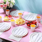 Ziliny 350 Pcs White Plates and Napkins, 50 Guest White Party Supplies Include Scalloped Paper Plates Napkins Cups Plastic Spoons Forks Knives Disposable Tableware Set for Weeding Bridal Baby Shower - Image 6