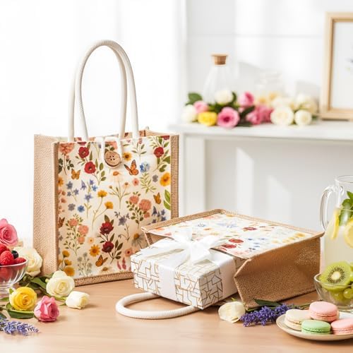 Abbylike 12 Pcs Floral Gift Bag Small Flower Tote Bag,Pastel Wildflowers - Image 4