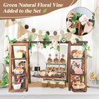 Wisreach Wooden 3 Tier Cupcake Stand with Swing and Flower Decoration Serving Removable Tray Display Serving Ladder Foldable Stand with Serving Platter Tray Party Food Display Set for Cake Snack Fruit Chips Bread Centerpieces Catering - Image 6