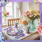 400 Pcs Hydrangea Flowers Paper Plates Napkins Spring Party - Image 4