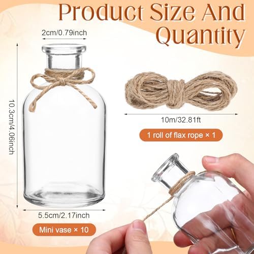 Nuanchu 10 Pcs Fall Dried Flowers Bouquet Boho, 10 Glass Vase, Rope - Image 2