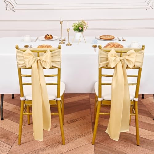 YMHPRIDE 60 PCS Champagne Satin Chair Sashes, 7x108 Inch Ties Chair Bows - Image 4