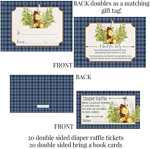 Amanda Creation Adventure Awaits Cute Moose Boy Baby Shower Party Bundle Includes 20 each of Invitations with Envelopes + 4 Different Sizes of Decorative Stickers, Diaper Tickets & Bring a Book Cards - Image 3