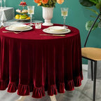GLORY SEASON Velvet Tablecloth Luxurious Solid Round Table Cloth,Oblong Retro Farmhouse Ruffle Tablecloths Washable Table Cover for Party Wedding Baby Shower Kitchen Dinning Tabletop Decoration - Image 2