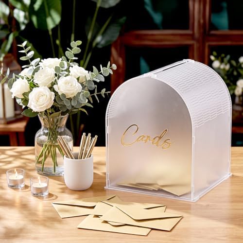 BreezeHug Frosted Clear Arched Acrylic Wedding Card Box with 3D Cards Letters, Modern Card Holder with Slot for Reception, Bridal Shower, Baby Shower, Birthday Party - Image 5