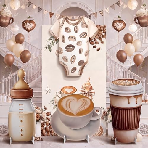 4 Pcs Baby is Brewing Cardboard Cutout Standup Life Size Baby Shower Decorations, Coffee Themed Cardboard Cutouts for Gender Reveal Birthday Party Photo Backdrop Favors by Unknown