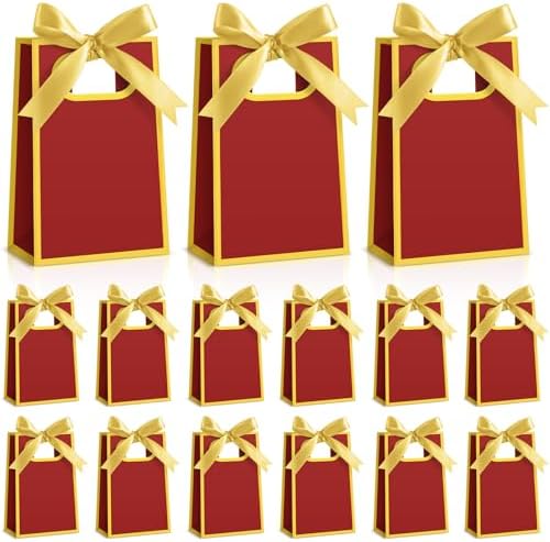AmazingSpark 50 Pcs Burgundy Gold Mini Gift Bags Bulk 6.3 x 3.9 x 2.8 Inch Party Favors Elegant Small Gift Bags with Handles and Ribbon Bows for Wedding Birthday Bridal Baby Shower Party Favors by Unknown