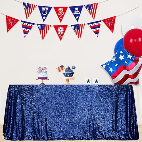 SquarePie Sequin Tablecloth 90x132 Inch Navy Blue for Wedding Party by SquarePie