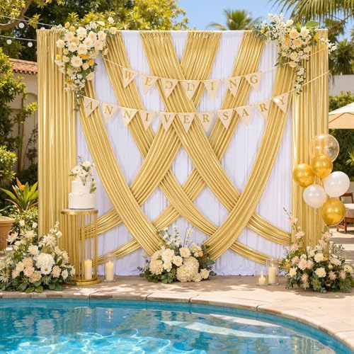 10ft×10ft Wedding Backdrop Curtain-White Drapes n Gold Sequin Curtains - Image 5