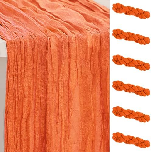 6 Pack Orange Cheesecloth Table Runner 35x120 Inch 10Ft Rustic Gauze Cheese Cloth Table Runner Sheer Cheesecloth Table Runners for Wedding Party Bridal Shower Decoration by SuBleer