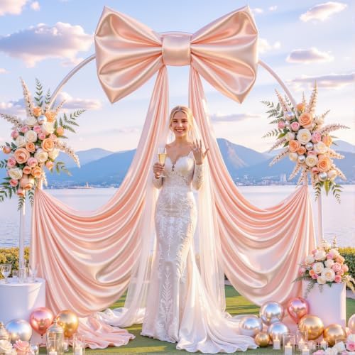 Big Dusty Pink Bow Backdrop Party Decorations Pink Bow Decor 48x24x120 Inches Giant Bow Birthday Party Backdrop for Wedding Baby Shower Bridal Shower Photography Coquette Room Decor - Image 3
