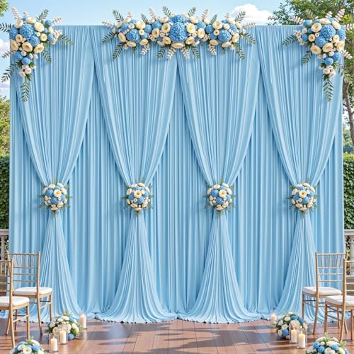 8 Panels Baby Blue Backdrop Curtains - Wrinkle Free Fabric Backdrop Curtain for Photoshoot, 10FT Wedding Party Photo Backdrop Drapes for Birthday Baby Shower Photography Stage Background Decorations by Shillance