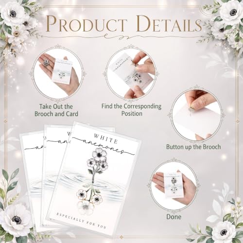 50 Sets Wedding Party Favors White Anemone Pins Cards - Image 3