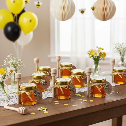 Small Honey Jar, Mini Honey Jars with Dippers, Hexagonal Jars 1.5oz 60 Pack - Image 3