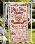 Slice Slice Baby Red Gingham Pizza Baby Shower Linen Fabric Welcome Banner by Custom