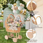 Vintage Wicker Baby Carriage for Baby Shower with Sage Green Bow & Balloons - Image 3