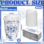Vesici 60pcs 14oz Blue and White Disposable Coffee Cups with Lids and Sleeves Chinoiserie Toilet Floral Coffee Cup Botanical Herb Paper Cup for Summer Birthday Wedding Bridal Shower Tea Party Supplies - Image 2