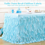Partisky Aqua Blue Tulle Curly Willow Table Skirt for Rectangle Table 17ft, Ruffle Tutu Table Cloth for Boys Baby Shower,Birthday Party Candy Cake Tables - Image 4