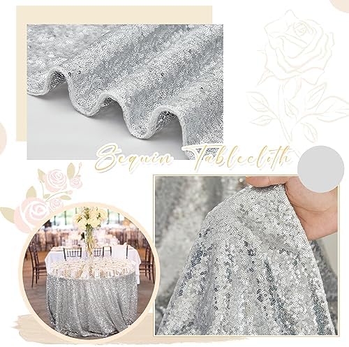 SoarDream Silver Party Tablecloth 90x132 Inch Sequin Sparkle Table Cover Glitter Rectangle Tablecloth for Wedding Baby Shower Birthday Party Table Decor - Image 3