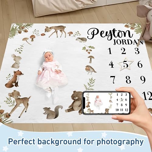 Custom Name Baby Milestone Blanket - Baby Milestone Monthly Blanket with Double Sided for Boy Girl Baby Photography Props - Animal Pattern Gifts for Kids Infant (FixedSize) - Image 2