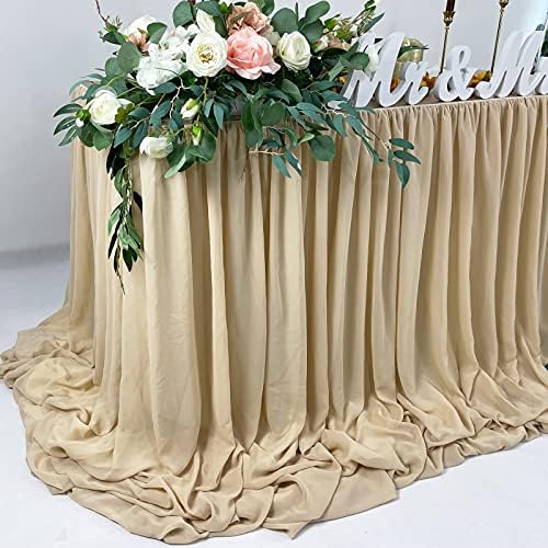 Pooling and Floating Chiffon Table Skirt with extra length, 6FT 9FT 14FT Sheer Tablecloth, Baby Shower, Birthdays Party, Main Cake Table Decoration, Wdding Table Skirt (Nude/Sand, 9FT) - Image 3