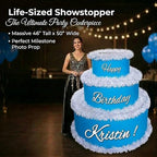 Anderson's Blue & White Personalized Pop-Out Birthday Cake, Life-Size Faux Cake with Script Font, Custom Name, Surprise Reveal Prop for Milestone Parties, Photo Ops, Store or Business Events - Image 5