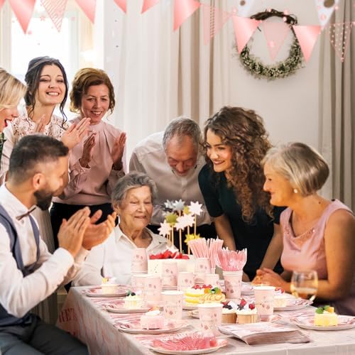 Funnymoom 452 Pcs Retirement Party Decorations for Women, Rose Gold Happy Retirement Paper Plates Napkins Cups Tablecloth Cutlery Straws for Women Say Goodbye Party Supplies, Serves 50 Guests - Image 5
