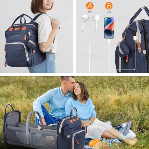 Diaper Bag Backpack with Changing Station, Blue - Image 6