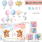 Bear Gender Reveal Decorations - 108pcs Pink Blue Balloon Garland Kit,2 Daddy and Mommy To Be Tinplate Badge Pin,stickers,plates and napkins,4pcs Baby Box With Letters,Boy or Girl Party Supplies - Image 4