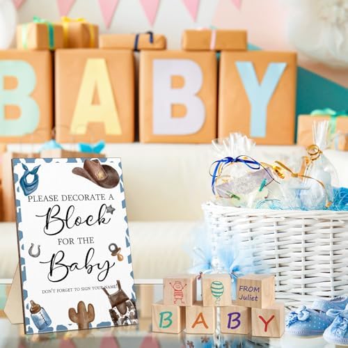 Tatuo 75 Pcs Baby Shower Party Block Games Sign to Decorate,Cowboy - Image 6