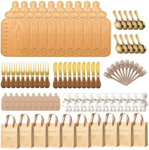 Baby Bottle Shaped Acacia Wood Cheese Board Gift Set - Premium Baby Shower Prizes for Game Winners, Gender Reveal & Bridal Shower Party Favors for Guests Acacia Wood 10 Sets by Unknown