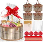 Baskets for Gifts Empty Set of 4, Bamboo Woven Gift Basket with Wrap Bags, Pull Bows, Raffia, Greeting Cards – Gift Basket Making Kit for Birthday, Shower, Housewarming by Unknown