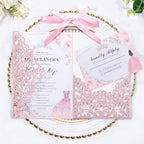 Pink Laser Cut Wedding Invitations 25pcs Tri-Fold Wedding Invitation Kit by Maffily