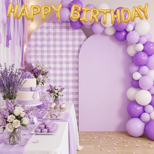 Tegeme 2 Set Gingham Arch Backdrop Cover 7.2ft 6.6ft Arch Cover, Purple - Image 5
