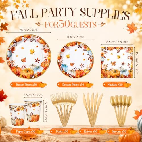 210 Pcs Fall Paper Plates Napkin Thanksgiving Party Supplies for 30 Guests - Image 3