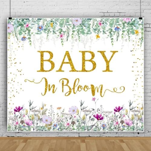 20x10ft Wildflower Floral Baby Shower Decorations Backdrop Gold Bloom Baby Decor Background for Photography Gender Neutral Baby Shower Party Supplies Studio Photo Booth Props - Image 4