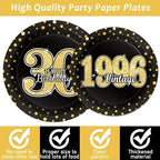 200PCS 30th Theme Birthday Party Tableware Vintage 1996 Party Supplies 30 Year Old Birthday Decorations Plates Napkins Forks Black and Gold Dinnerware Favors for Men or Women - Image 3