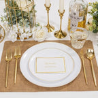 bUCLA 150PCS White and Gold Plastic Plates Disposable - 25 Guests Gold Dinnerware Set - Include 25 Each (Dinner & Dessert) Plates, 25 Knives, 25 Forks, 25 Spoons & 25 Cups for Party - Image 5