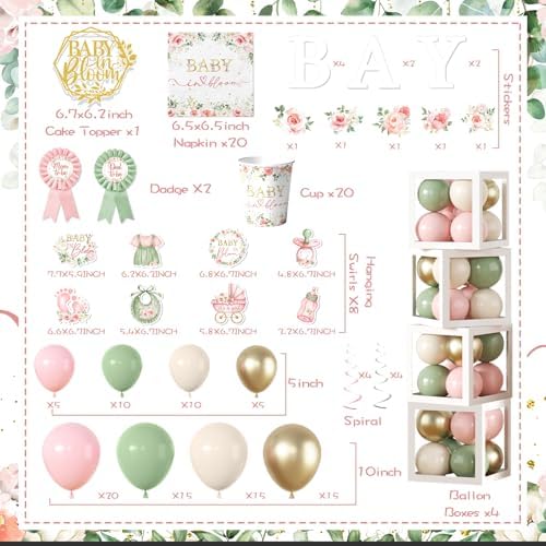 Floral Baby In Bloom Baby Shower Decorations,283pcs Spring Baby Shower Decorations Plates and Napkins Cups Banner Backdrop Tablecloth Cake Topper Balloon for Wildflower Baby In Bloom Shower Supplies - Image 7