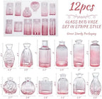 Pink Vase, Glass Bud Vases Set of 12, Small Pink Glass Vases for Flowers Colored Ribbed Flower Vase for Decor Bud Vase in Bulk Vintage Decor Bridal Shower Wedding Centerpieces Home Table Decoration - Image 2