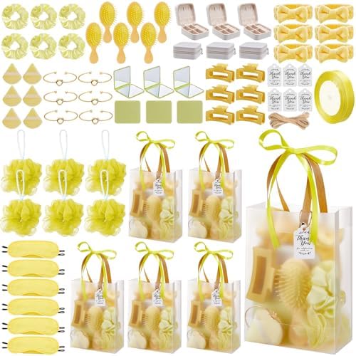 74Pcs Baby Shower Prizes for Game Winners Baby Shower Favors Gifts including Headband Hair Brush Jewelry Box with Gift Bag for Baby Shower Game Prizes Wedding Bridal Shower Favors (Yellow) by Rigibright
