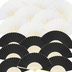 Blulu 40 Pcs Black White Hand Fans Bulk Folding Bamboo Silk Foldable Handheld Fan for Women DIY Line Dance Clapping Popping Wedding Bridal Shower Baby Shower Birthday Party Favors Gift Decoration by Blulu