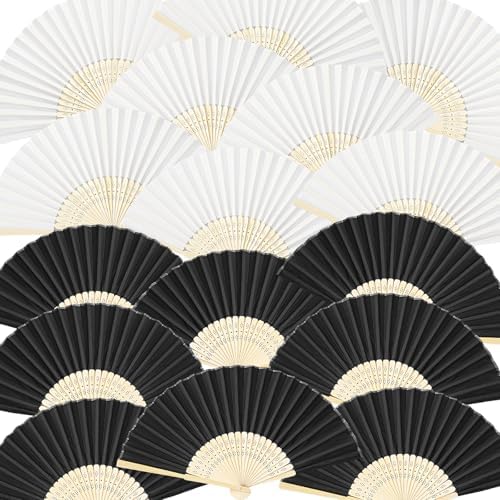 Blulu 40 Pcs Black White Hand Fans Bulk Folding Bamboo Silk Foldable Handheld Fan for Women DIY Line Dance Clapping Popping Wedding Bridal Shower Baby Shower Birthday Party Favors Gift Decoration by Blulu