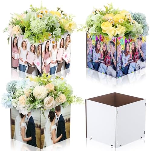 Weysat 4 Pcs Blank Sublimation Box Centerpieces for Baby Shower Wedding Birthday 6 Inch Wood Photo Display Gender Reveal Centerpieces Table Decoration Bridal Shower Birthday Party Favor by Weysat