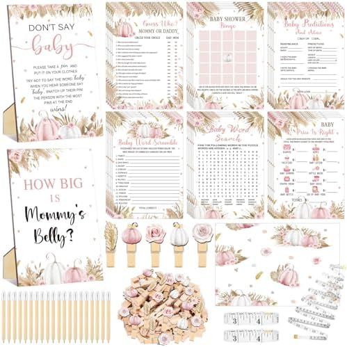 Funnymoom 426 Pcs Pumpkin Baby Shower Games, 8 Activities Boho Floral by Funnymoom