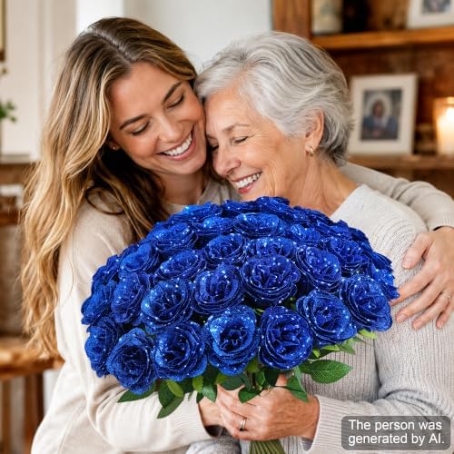 HyeFlora 30 PCS Blue Roses Artificial Flowers, Fake Roses with Stem Realistic Silk Roses for Wedding Bouquets Table Centerpieces Arrangement Baby Shower Home Decor Anniversary Birthday Gift for Her - Image 7