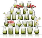 Glass Bud Vase Set of 24, Small Flower Vases, Glass Vases for Centerpieces, Vintage Home Table Decorations Bud Vases (24 Pcs, Green) by BJONKZ