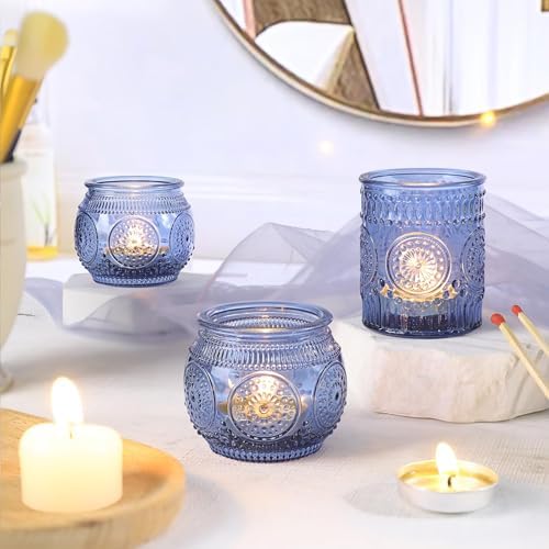 36 Pcs Blue Votive Candle Holders Bulk- Assorted Floral Tea Light Candle Holders for Wedding Table Decor, Blue Centerpieces for Wedding, Bridal Shower, Baby Shower Decorations - Image 7
