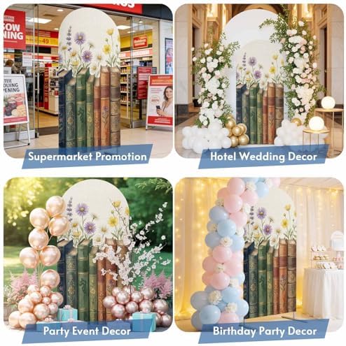Colored Books Arch Backdrop Cover 6.6 FT, Vintage Floral Book Spines Linen Texture Wedding Arch Cover Stretchy Backdrop Stands Covers for Birthday Party Ceremony Banquet Decor - Image 5