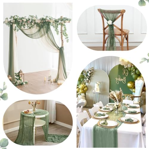 12 Pack Sage Green Cheesecloth Table Runner 35x120 Inch, 10Ft Boho Sheer Gauze Table Runner Cheese Cloth Runner for Wedding Baby Shower Birthday Home Decor Garden Farmhouse - Image 4